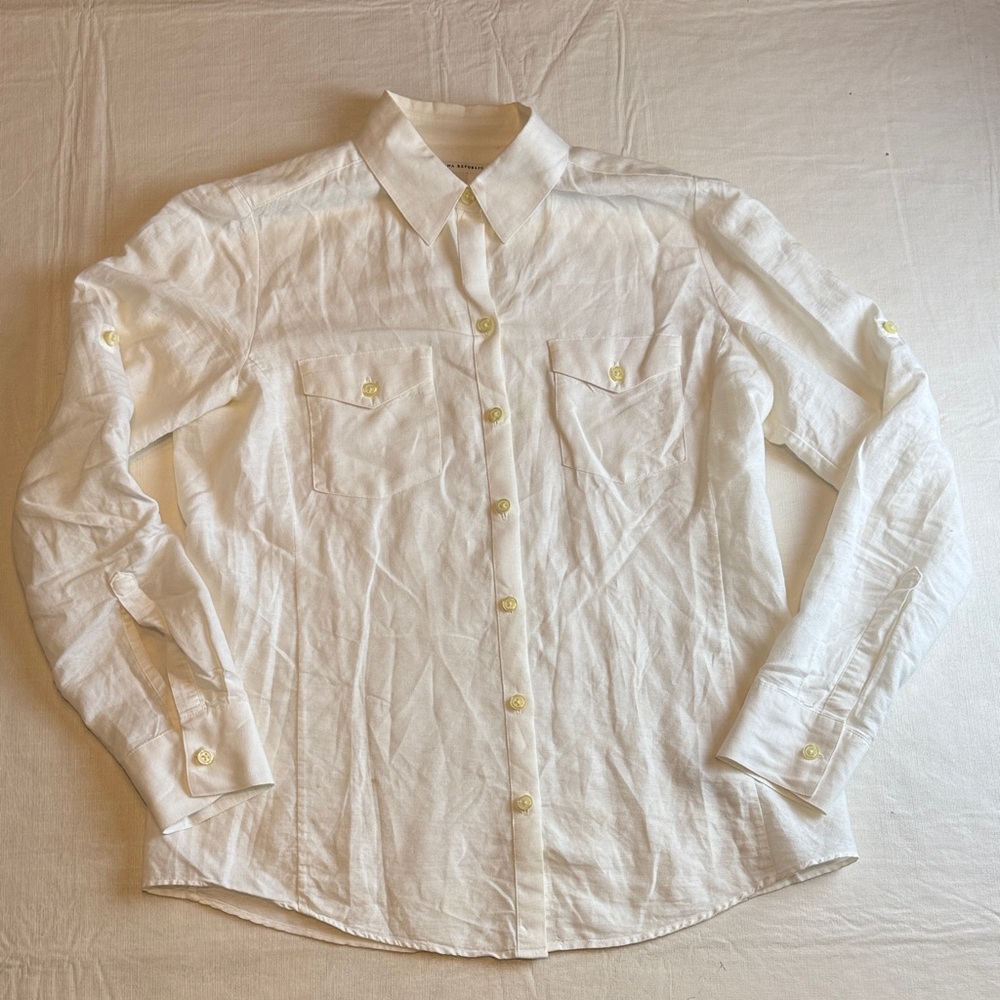 Banana Republic Women's White Button Down Shirt ButtonTab Sleeves Size S